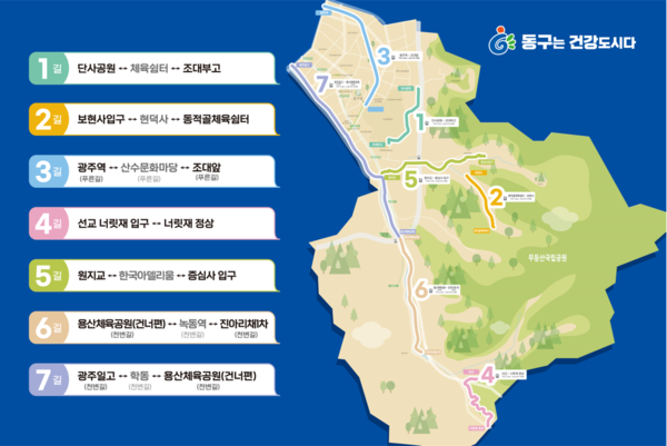 광주시 동구, 도심건강길 안내도. 광주시 동구 제공.